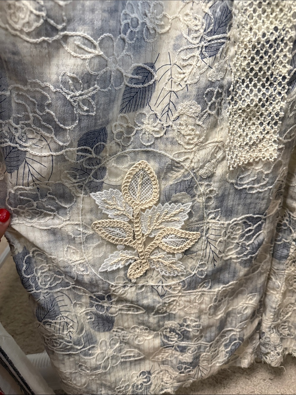 Boho Blue and Cream Patchwork Overalls - Picture 6 of 8